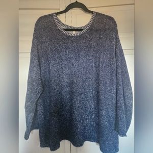 EILEEN FISHER, Lightweight Linen sweater, blue and white, XL